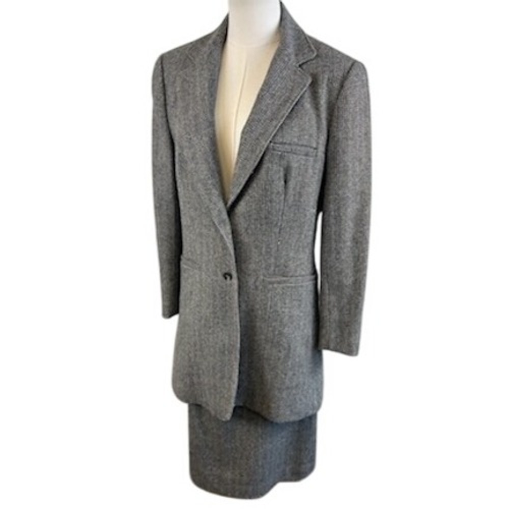 Vintage M.P.M. Originals Gray Tweed Wool Skirt Suit Set Blazer‎ Women's Size 12